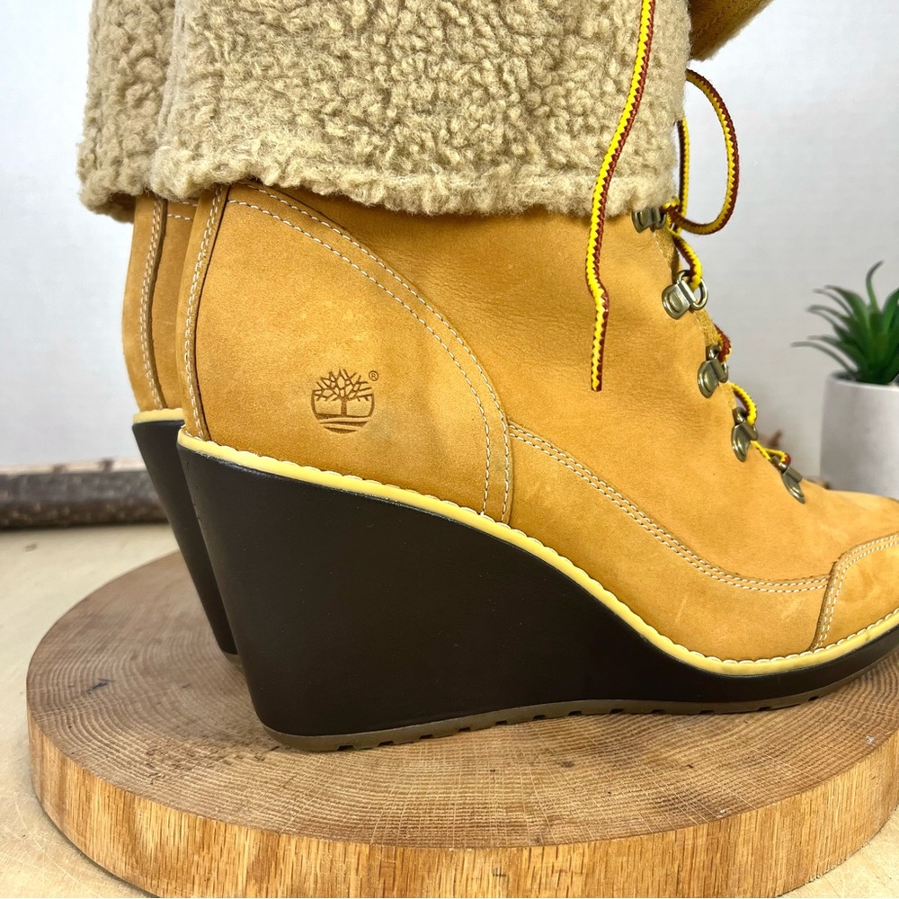 Timberland EK Meriden Warm-Lined Fold Down Wedge Boots – Wheat (Size 9.5) - Picture 12 of 16